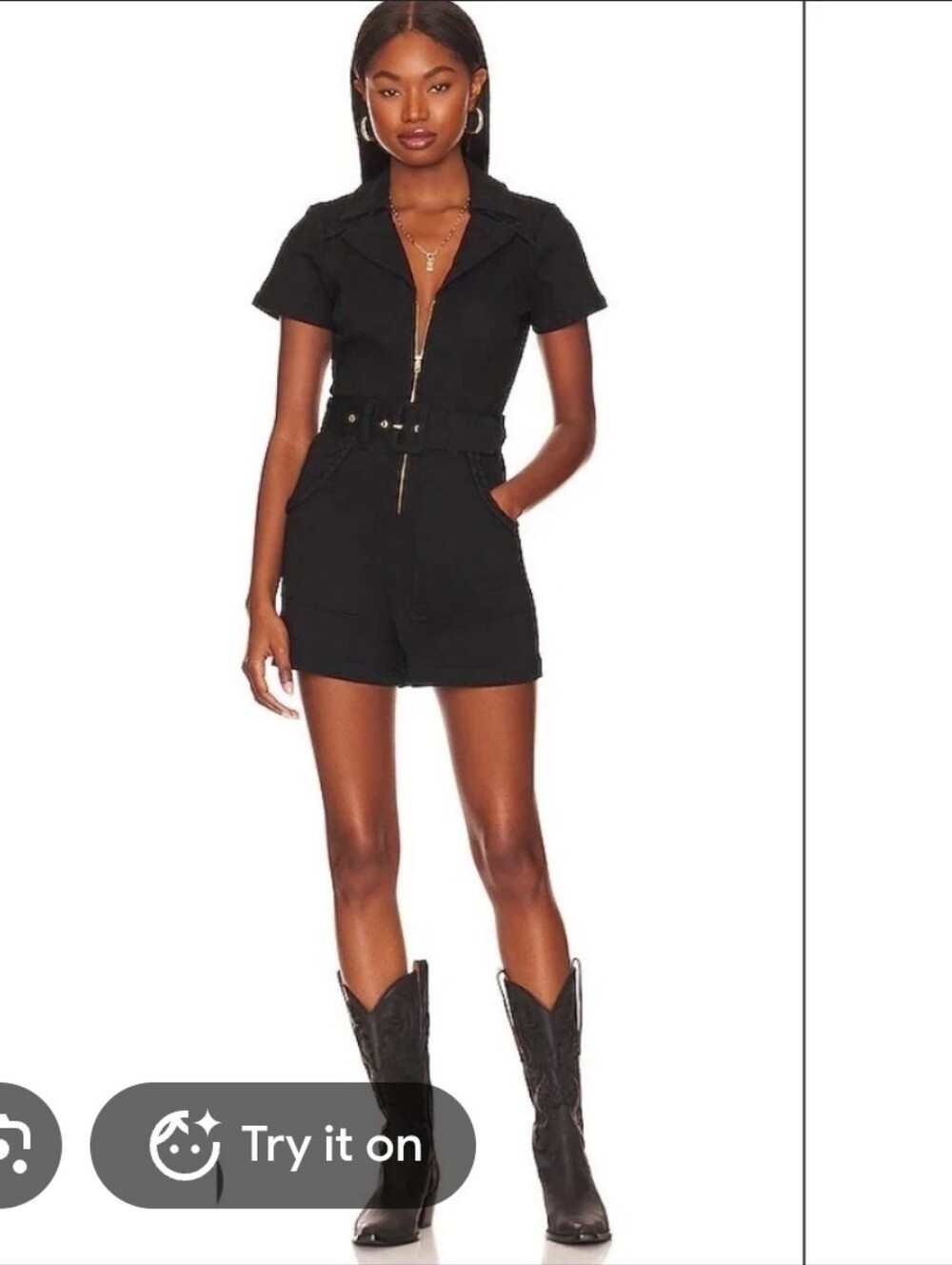 Women's black short sleeve belted corduroy mini dress